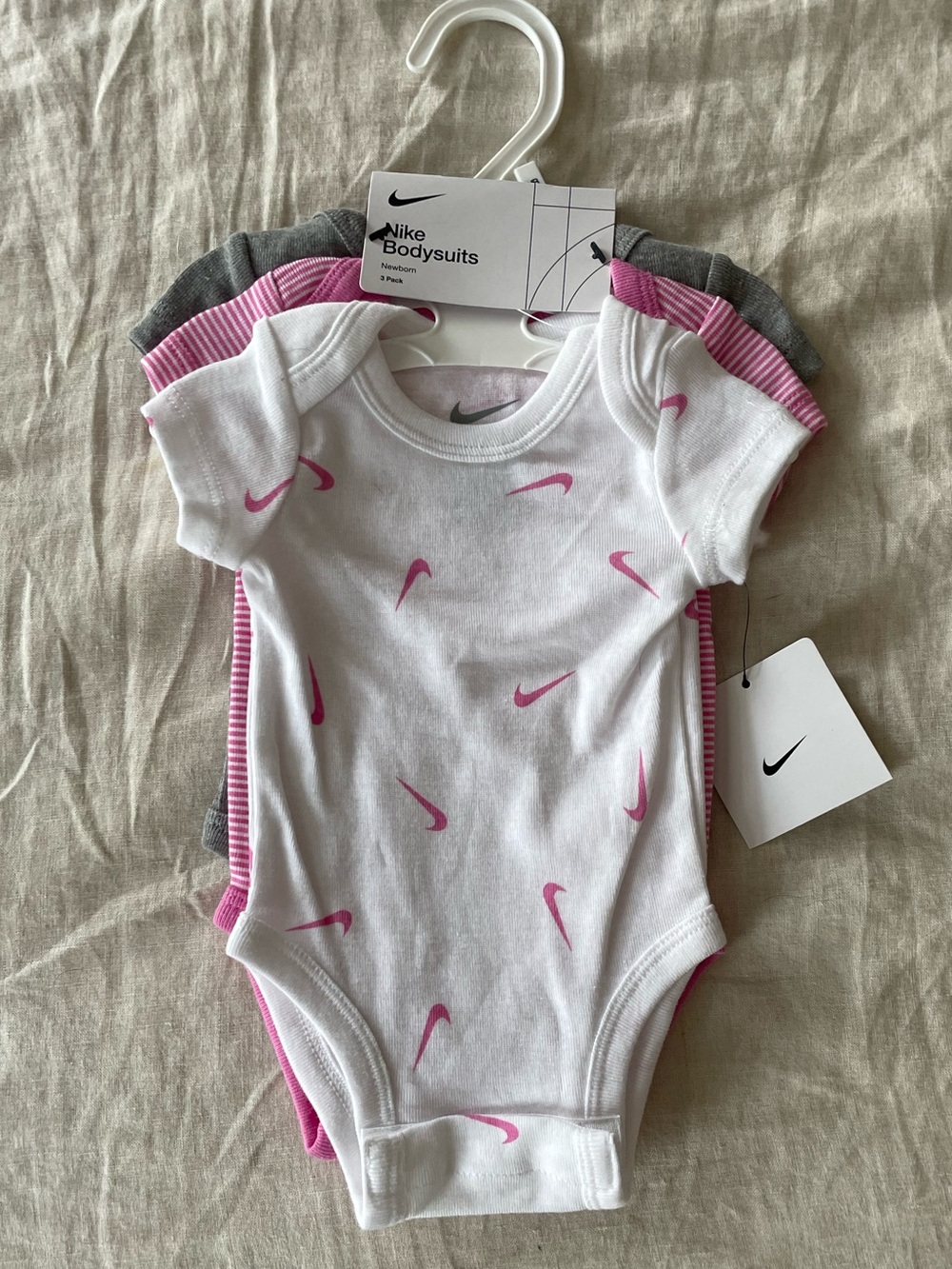Nike Baby Girls White, Pink & Gray Bodysuit 3-Pack